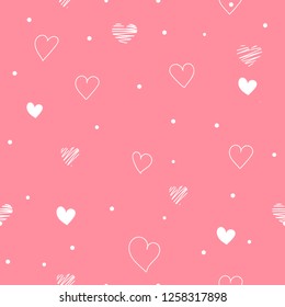 Pink seamless pattern Valentine's Day with white hearts. Valentine endless ornament with beautiful drawing hearts