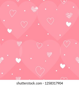 Pink seamless pattern Valentine's Day with white hearts. Valentine endless ornament with beautiful drawing hearts