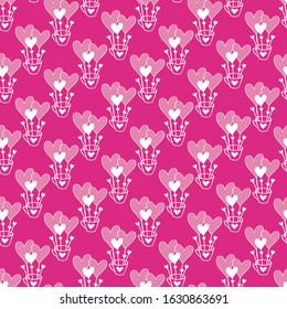Pink Seamless Pattern for Valentines Day design. Heart composition in a cup. Hand drawn love and romance theme background. Elegant vector illustration.