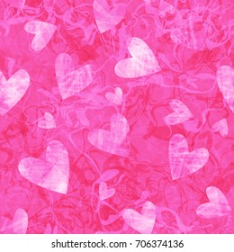 Pink Seamless pattern with valentines day hearts. Abstract vector background with curved stripes. for web page, banners, fabric, home decor, wrapping 