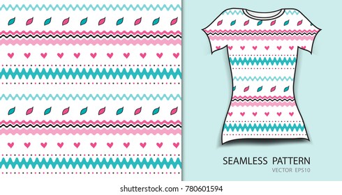 Pink seamless pattern vector illustration, t shirt design, fabric texture, patterned clothing, abstract background