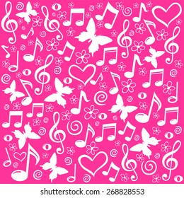 pink seamless pattern wallpaper of musical notes. Vector Illustration