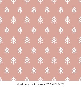 Pink seamless pattern with white abstract trees.