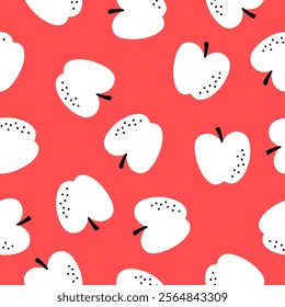 Pink seamless pattern with white apples