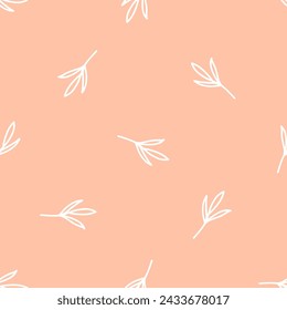 Pink seamless pattern with white boho plant