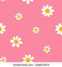 Pink seamless pattern with white daisies