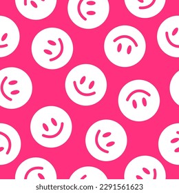 Pink seamless pattern with white happy face