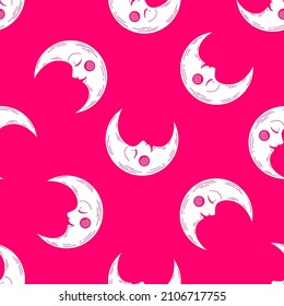 Pink seamless pattern with white moon.