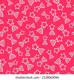 Pink seamless pattern with white outline trophy.