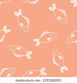 Pink seamless pattern with white outline fish