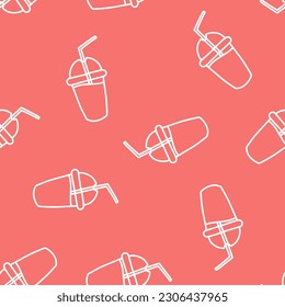 Pink seamless pattern with white outline fresh drink