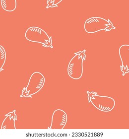Pink seamless pattern with white outline eggplants