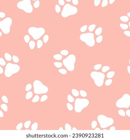 Pink seamless pattern with white paws