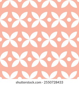 Pink seamless pattern with white petal star leaves