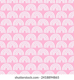 Pink seamless pattern with white rainbows