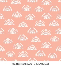 Pink seamless pattern with white sun