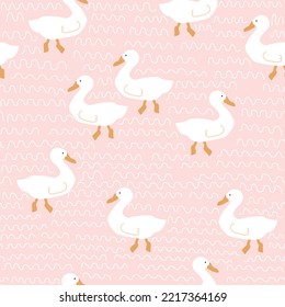 Pink seamless pattern with white wild birds. Simple flat print. Vector hand drawn illustration.