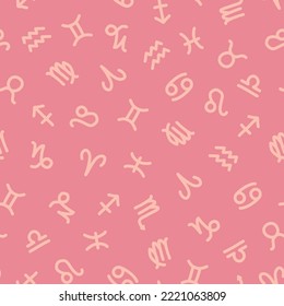 Pink seamless pattern with zodiac signs.