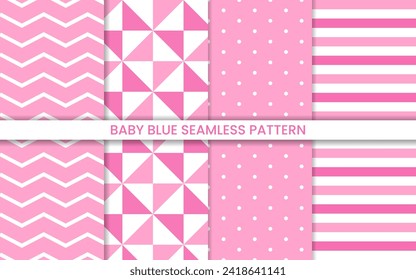 pink seamless patterns. Baby Shower pattern. baby shower background pink. zig-zag pattern, polkadot, strip, triangle