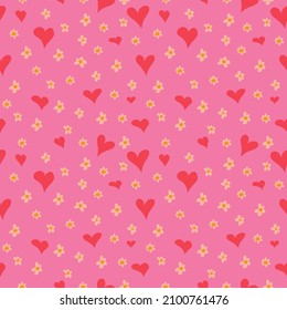 Pink seamless patterns for Valentine's Day measuring 1000 by 1000 pixels with hearts flowers. Doodle. Vector graphics