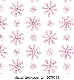 Pink seamless pattren with flowers and ladybugs vector illustration