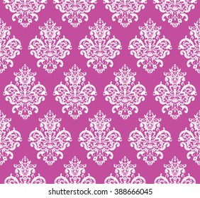 Pink Seamless repeating Vector Pattern. Elegant Design in Baroque Style Background Texture. 