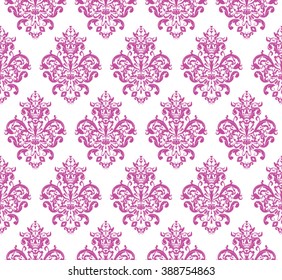 Pink Seamless repeating Vector Pattern. Elegant Design in Baroque Style Background Texture. 