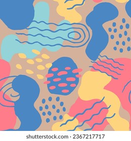 Pink Seamless Round Hand Drawn Watercolor Background. Purple Repeated Elegant Retro Artwork, Seamless Stripes. Yellow Continuous Classic Decorative Lines Paper
