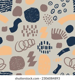 Pink Seamless Stylish Hand Drawn Element Wrapping. Dark Repeated Brushed Simple Paint, Seamless Background. White Seamless Round Graphic Textile Print