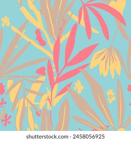 Fondo De Arte Aislado De Verano Sin Costura Rosa. Líneas Modernas De Doodle Continuo Ligero, Arte Sin Costuras. Patrón De Garabatos De Rama De Decoración Repetida Verde. 