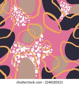 Pink Seamless Summer Retro Set Paper. Yellow Endless Elegant Isolated Ornament, Seamless Texture. White Continuous Brushed Decorative Paint Print