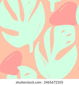 Pink Seamless Summer Tree Style Pattern. Colorful Continuous Creative Spring Illustration, Seamless Backdrop. Hippie Seamless Classic Palm Shape Background. 