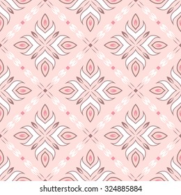 Pink seamless texture. Element for design. Ornamental backdrop. Pattern fill. Ornate floral decor for wallpaper. Traditional decor on pink background. 