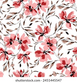 flores de textura sin costura rosa con patrón de hojas marrones de blanco