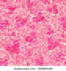 Pink seamless texture with hearts. Abstract vector background for web page, banners backdrop, fabric, home decor, wrapping, valentines day decor