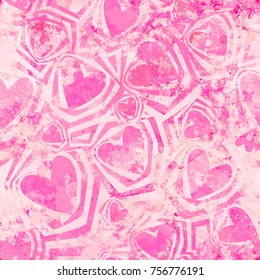 Pink seamless texture from hearts, spots, zebra pattern. Grunge template for valentines day. Abstract vector background for web page, banners backdrop, fabric, home decor, wrapping, girls  design