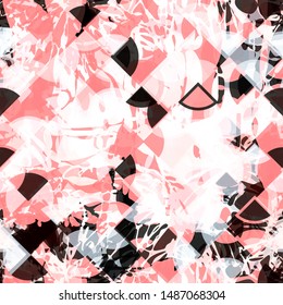 Pink seamless texture with squares, blots, round elements. Abstract vector background for web page, banners backdrop, fabric, home decor, wrapping