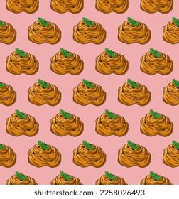 PINK SEAMLESS VECTOR BACKGROUND WITH DELICIOUS BUNS