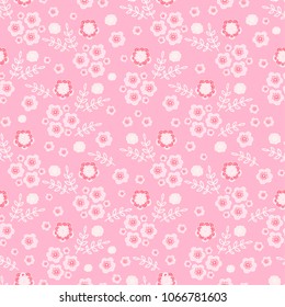 Pink seamless vector floral pattern, pastel pale pink palette, japanese style