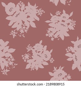 pink seamless vector flowers leaves bunches pattern on orange background