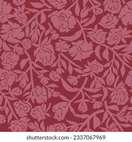 pink seamless vector flowers leaves pattern on red background