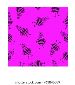 Pink seamless vector pattern with black bees. Violet pattern with insect. Beautiful bee background for wallpapers, prints, textile or wrapping paper. Bright wildlife repeating pattern cartoon bee.