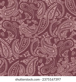 pink seamless vector texture paisley bandanna pattern on maroon background