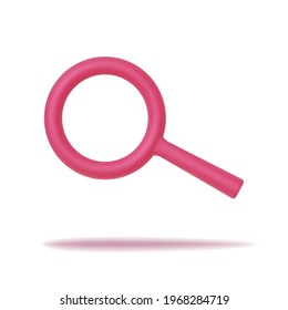 Pink search icon 3d render. Element browser sign for mobile, web and application. Vector Illustration