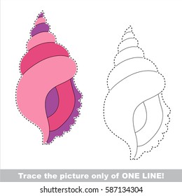 Pink Seashell to be traced only of one line, the tracing educational game to preschool kids with easy game level, the colorful and colorless version.
