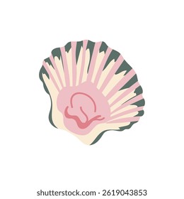 Pink seashell in flat design. Beautiful romantic tropical ocean shell. Vector illustration isolated.