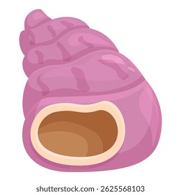 Pink seashell is laying on its side, showing its empty inside