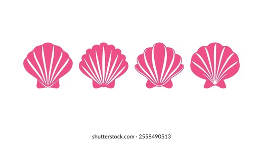 Pink Seashell Vector Icon Set on White Background