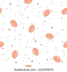 Pink seashells on a white background. Vector Seamless pattern