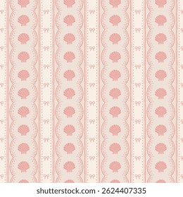 Padrão de conchas marinhas cor-de-rosa, ilustração de fundo vetor vintage.
